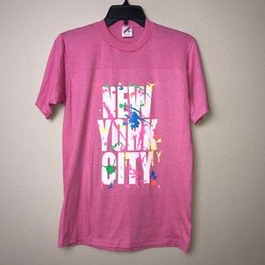 New York City Pink Paint Splatter Shirt VTG Single Stitch 50/50 Jerzees Tag Sz M